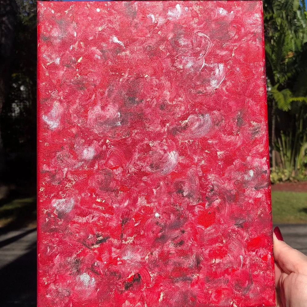 HANDCRAFTED RED, CREAM, BLACK & SILVER ABSTRACT ART PAINTING 9
